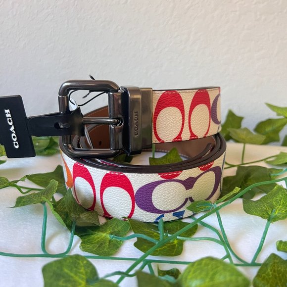 coach Roller Buckle Cut To Size Reversible Belt In Rainbow Signature CanvasC4153 - Picture 1 of 5